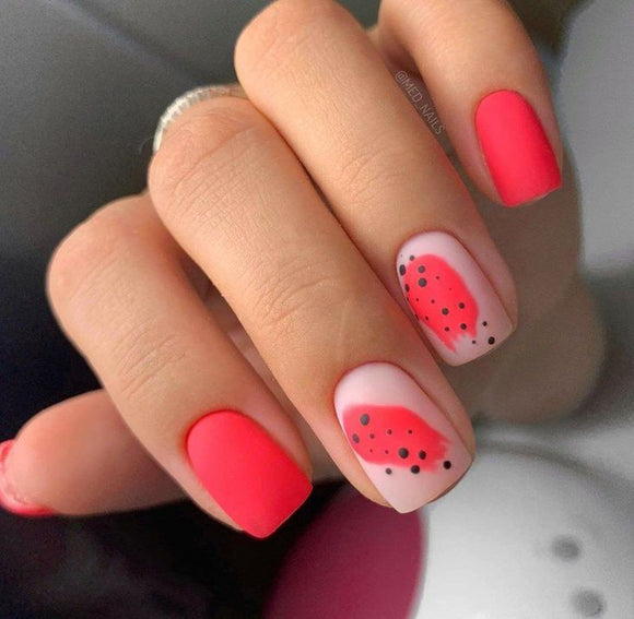 Matte Pink Abstract Press on Fake Artificial Nails / tns545