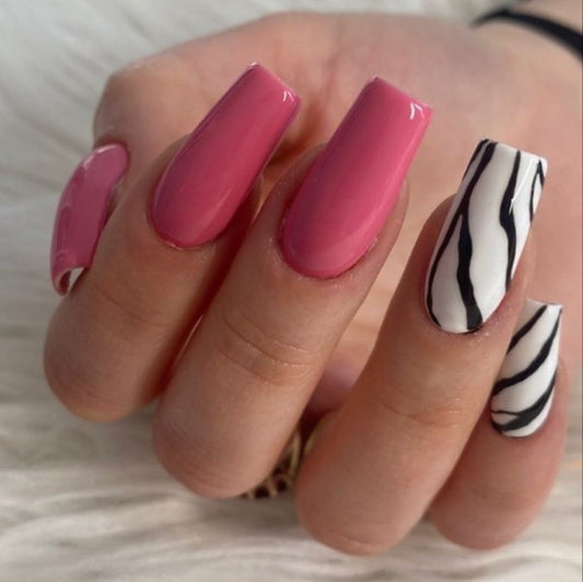 Glossy Rose Swirls Press on Fake Artificial Nails / tns506