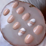 Glossy Nude Swirls Press on Fake Artificial Nails / tns764
