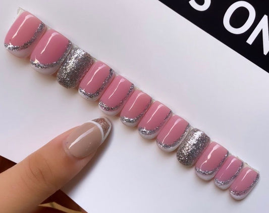 Glossy Light Pink French Press on Fake Artificial Nails / tns768