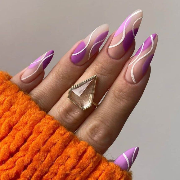 Matte Purple Swirls Press on Fake Artificial Nails / tns680