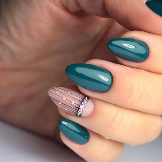 Glossy Blue Studded Press on Fake Artificial Nails / tns596