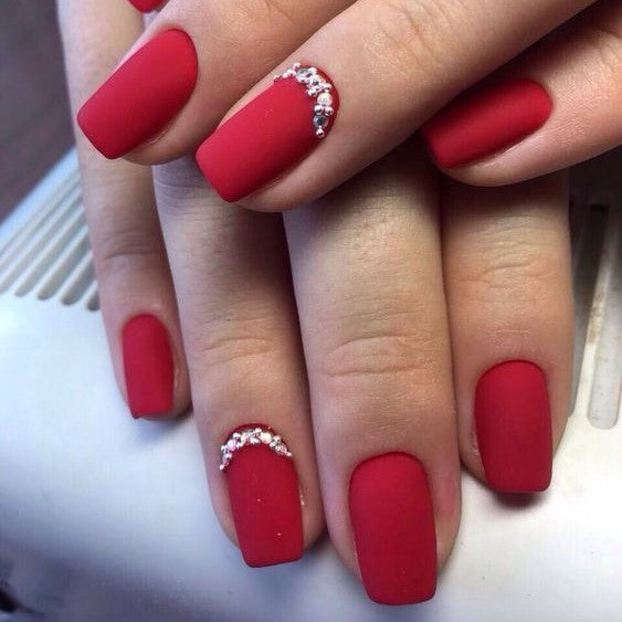 Matte Red Studded Press on Fake Artificial Nails / tns523