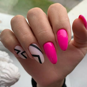 Glossy Pink Geomteric Press on Fake Artificial Nails / tns790