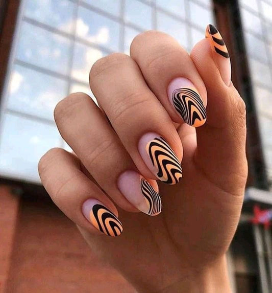 Matte Nude Swirls Press on Fake Artificial Nails / tns585