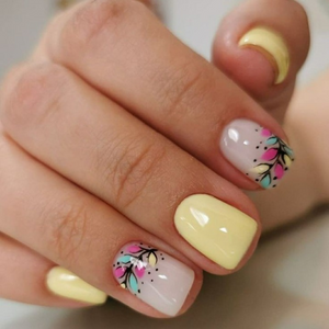 Glossy Yellow Floral Press on Fake Artificial Nails / tns553