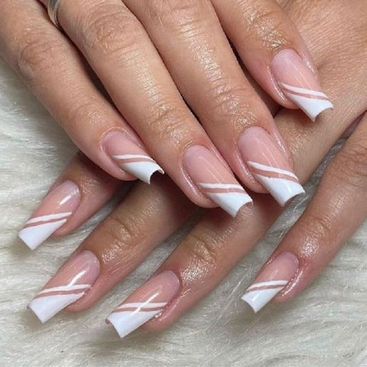 Glossy Nude Side French Press on Fake Artificial Nails / tns571