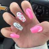 Glossy Light Pink Hearts Press on Fake Artificial Nails / tns797