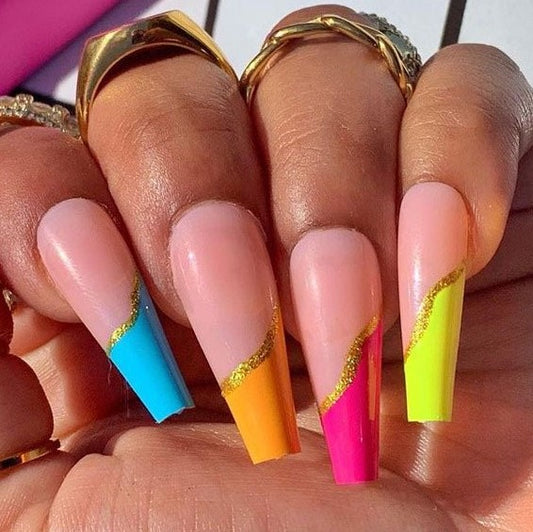 Glossy Colorful French Press on Fake Artificial Nails / tns631