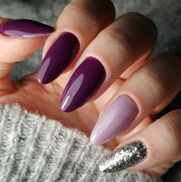 Glossy Purple Glitter Press on Fake Artificial Nails / tns531