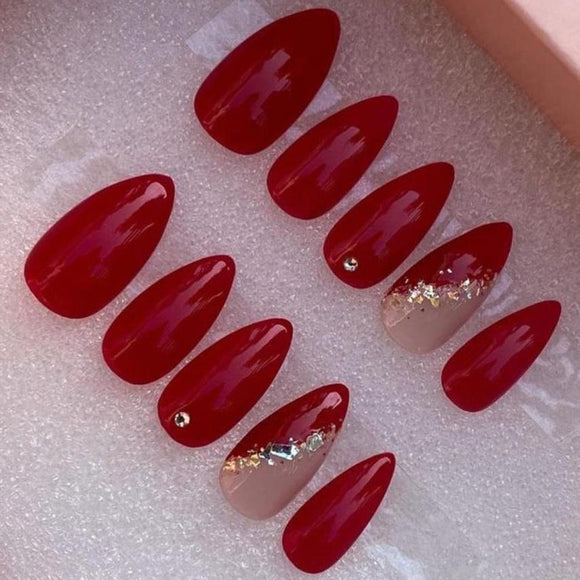 Glossy Red French Press on Fake Artificial Nails / tns831
