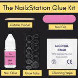 The NailzStation Glossy Light Pink Glitter Swirls Press on Fake Artificial Nails Set with glue, filer, sticker application kit // 1155