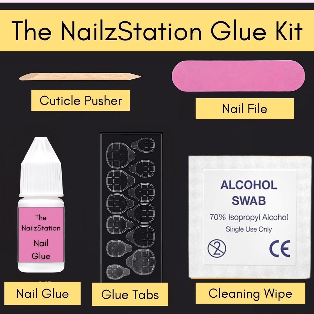 The NailzStation Glossy Rose Glitter Ombre Press on Fake Artificial Nails Set with glue, filer, sticker application kit // 1302