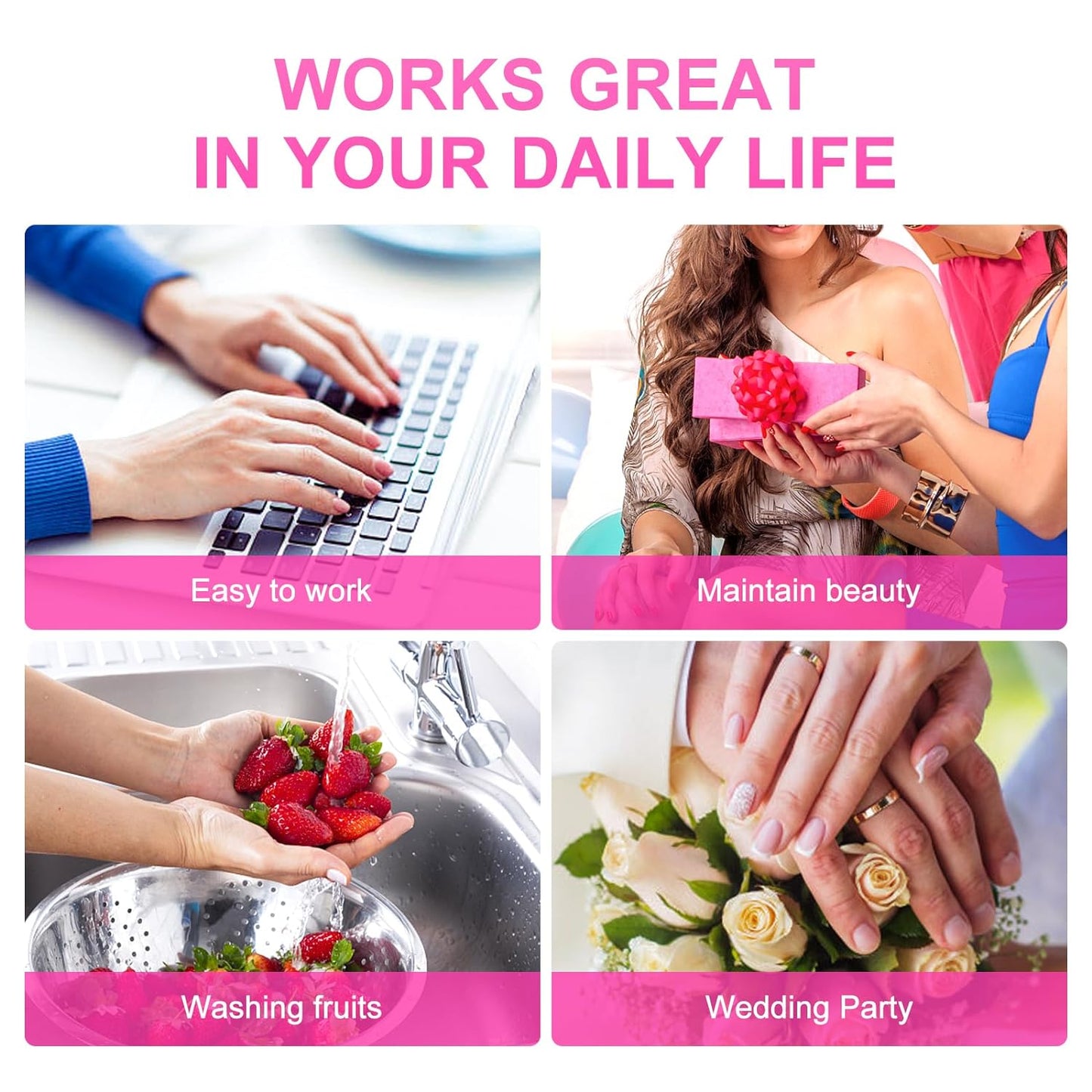 The NailzStation Glossy Pink Floral Press on Fake Artificial Nails Set with glue, filer, sticker application kit // 1268