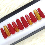 Maroon and Gold Glitter Press on Nails 110