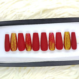 Maroon and Gold Glitter Press on Nails 110
