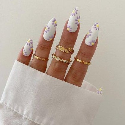 Glossy White Floral Press on Fake Nails // tns174