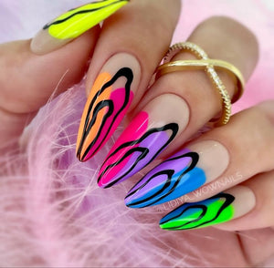 Glossy Neon Colorful Swirls Press on Fake Nails // tns464