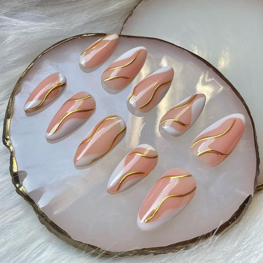 Glossy Chrome Swirls Press on Fake Nails // tns420