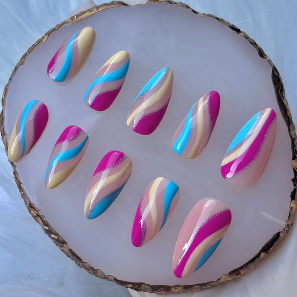 Glossy Colorful Swirls Press on Fake Nails // tns428