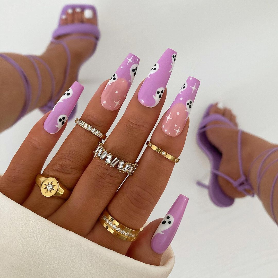 Glossy Lavender Halloween Press on Fake Nails // tns197