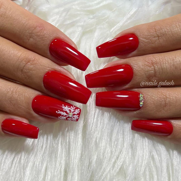 Glossy Red Studded Press on Fake Nails // tns487