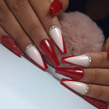 Glossy Red Studded French Press on Fake Nails // tns494