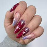 Glossy Maroon Snowflakes Press on Fake Nails // tns475