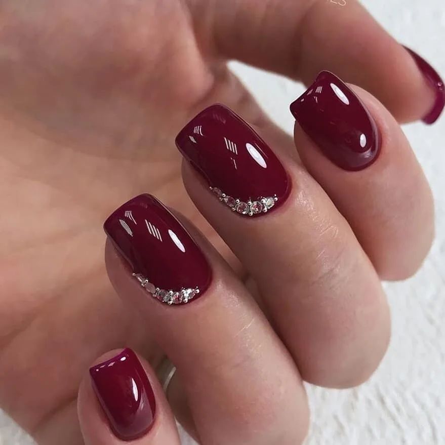Glossy Maroon Studded Press on Fake Nails // tns481