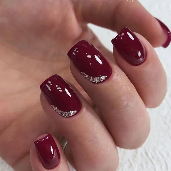 Amazon.com: GLAMERMAID Dark Red Press On Nails Short Almond, Handmade Soft  Jelly Gel Nail Tips Deep Burgundy Round Fake Nails, Natural Deep Red Stick  Glue on Nails for Women, Reusable Round Oval