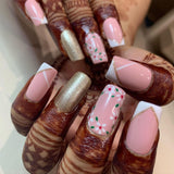 Glossy Pink Floral French Press on Fake Nails // tns450