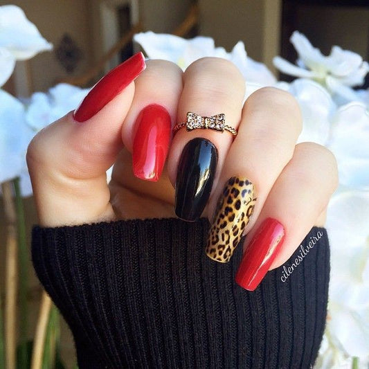 Glossy Red Animal Print Press on Fake Nails // tns175