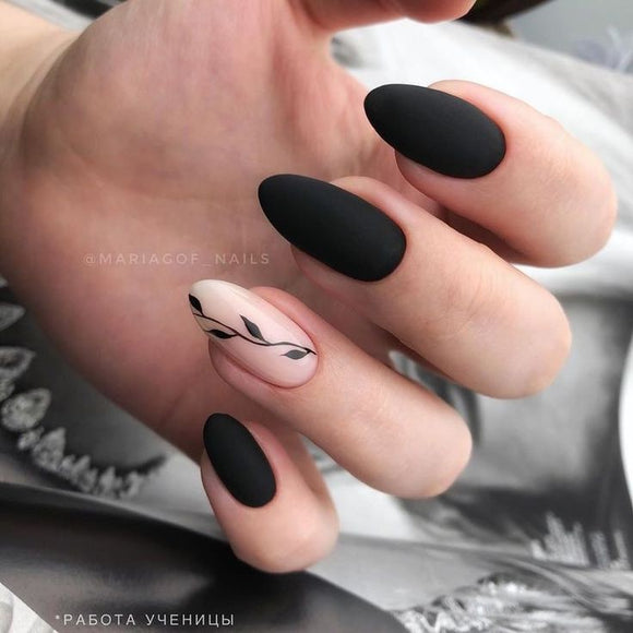 Matte Black Floral Press on Fake Nails // tns167