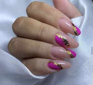 Glossy Pink Glitter French Press on Fake Nails // tns460