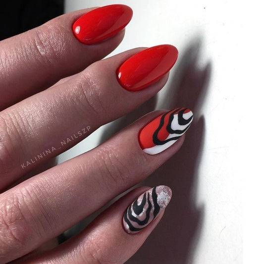 Glossy Red Swirls Press on Fake Nails // tns470