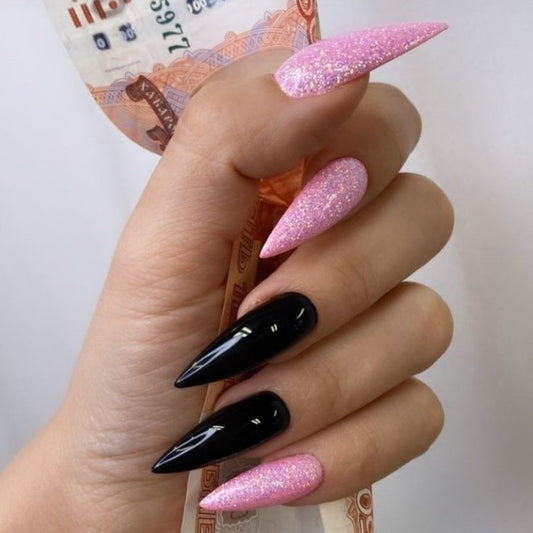 Glossy Pink Glitter Press on Fake Nails // tns176