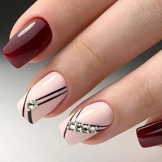 Glossy Maroon Studded Press on Fake Nails // tns177