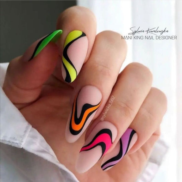 Matte Colorful Swirls Press on Fake Nails // tns496