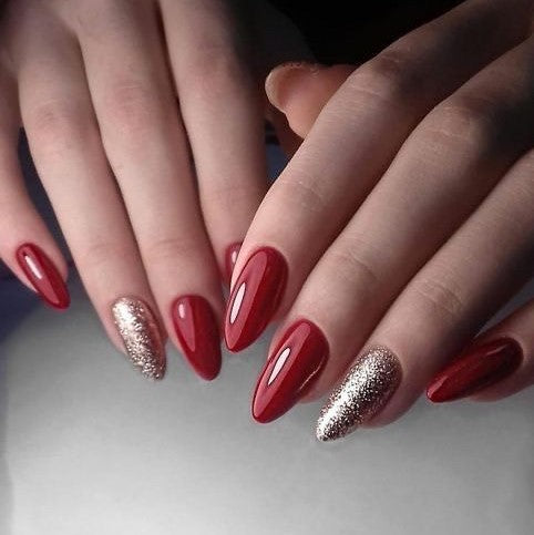 Glossy Red Glitter Press on Fake Nails // tns453