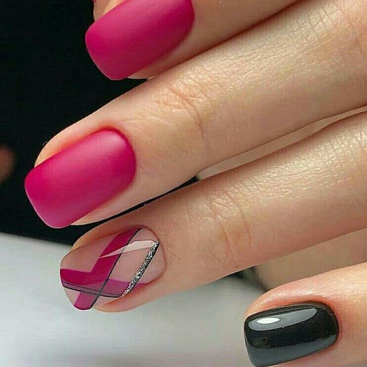 Matte Pink Geometric Press on Fake Nails // tns445