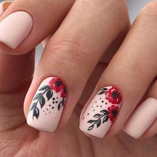 Glossy Nude Floral Press on Fake Nails // tns172