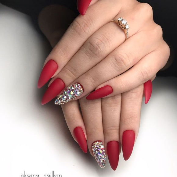 Matte Red Studded Press on Fake Nails // tns186