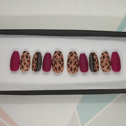 Matte Pink Animal Print Press on Nails // 141