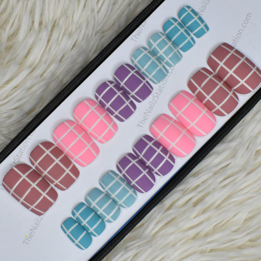 Matte Pastel Blocks Press on Nails Set // 467