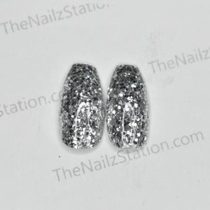 Pair of Full Glitter (Chunky Silver) Replacement Press on Nails (2 pieces)