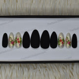 Matte Black Floral Press on Nails Set // 405