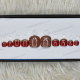 Glossy Red with golden french Press on Toe Nails Set // 382