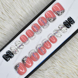 Pink with Rhinestones and B&W marble Press on Nails Set // 241
