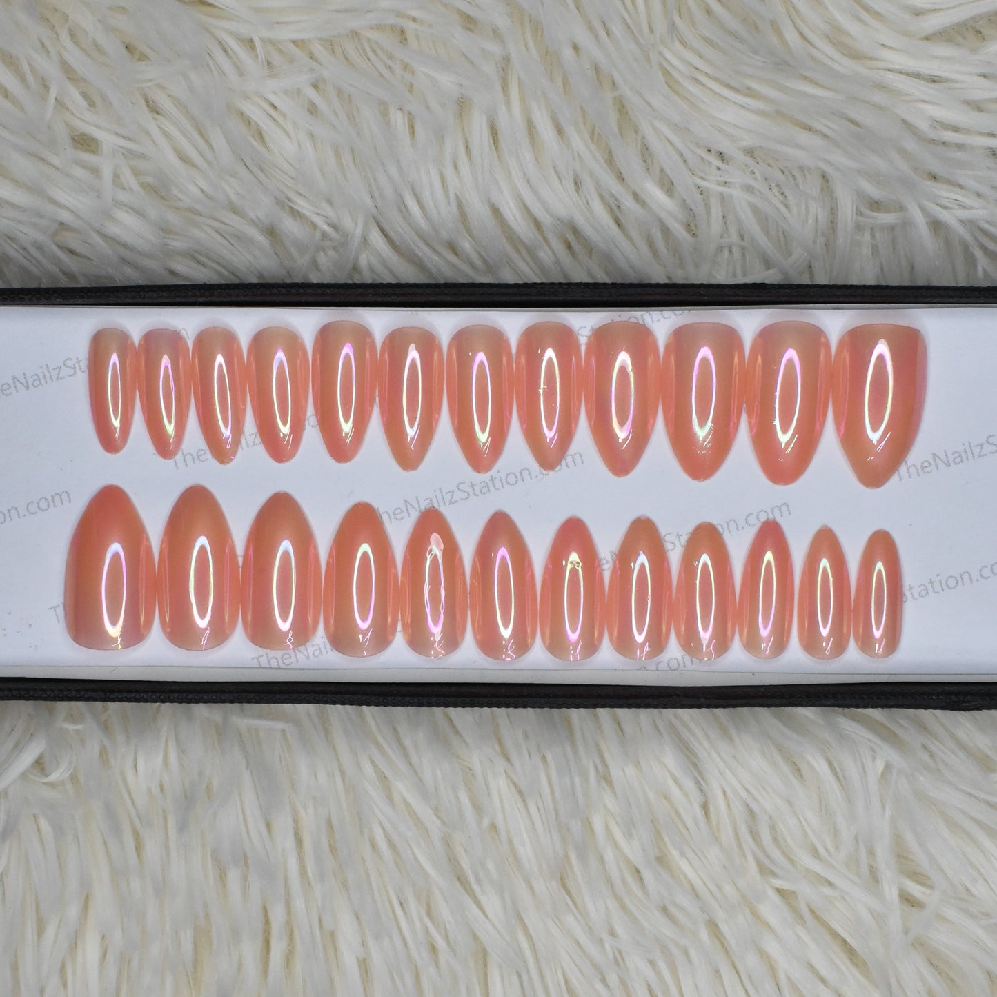 Peach Chrome Press on Nails Set in Almond ready to ship 272