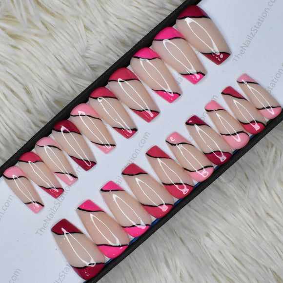Glossy Pink Abstract Press on Nails Set // 413
